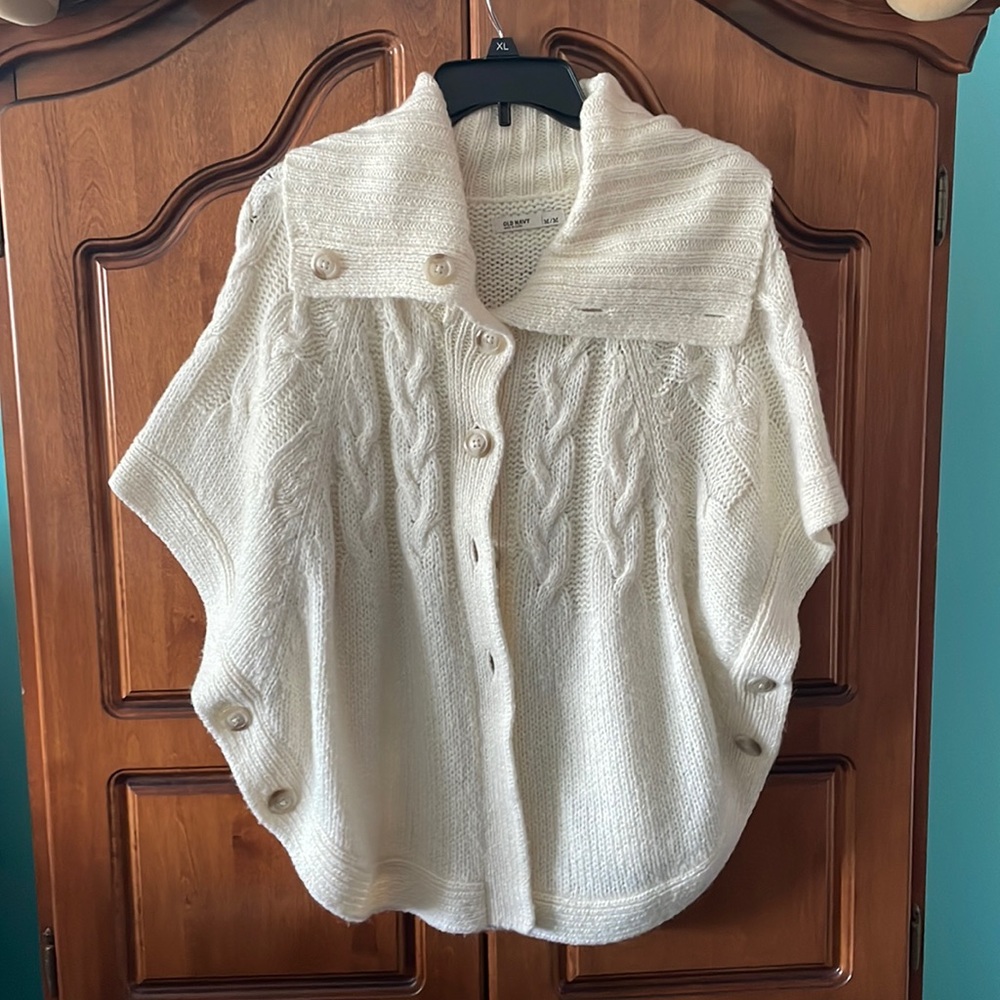 Cream poncho button down knit sweater